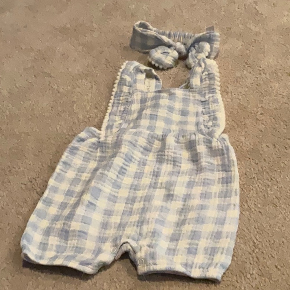 Plaid Baby Romper with Headband